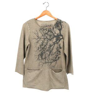 Luukaa Garment Dyed Tree Branch Print Pocket Tunic Top Olive 0 Small 4/6